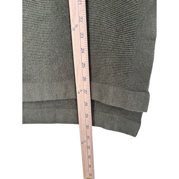 Olive Sweater Dolman Sleeve Knit Boxy Split Hem Soft Ribbed Cozy Medium - Picture 2 of 7